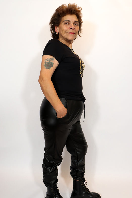 Faux Leather Broek | Zwart