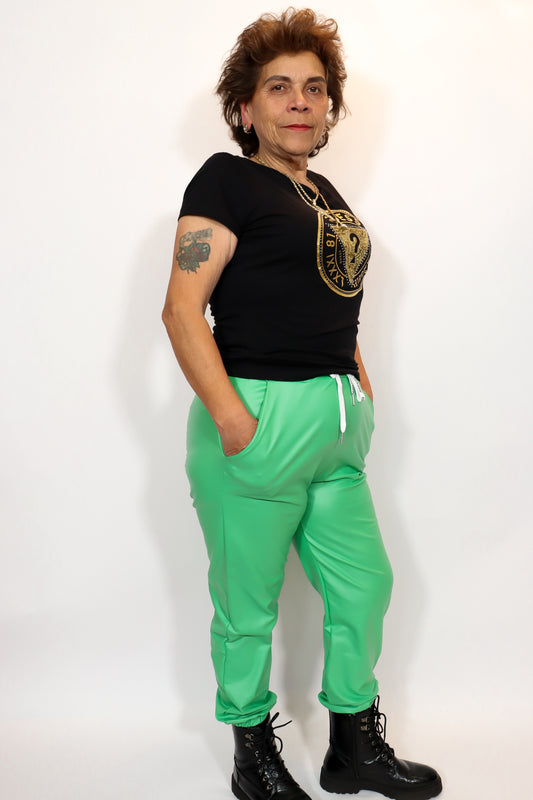 Faux Leather Broek | Groen