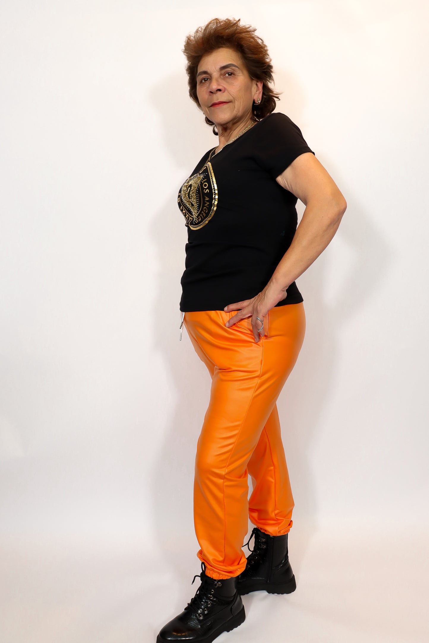 Faux Leather Broek | Oranje